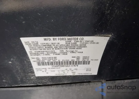 2016 Ford Taurus Se из США, поврежденный, VIN 1FAHP2D81GG111979